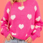 Heart Round Neck Drop Shoulder Sweater