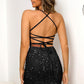 Sequined Lace-Up Backless Mini Dress