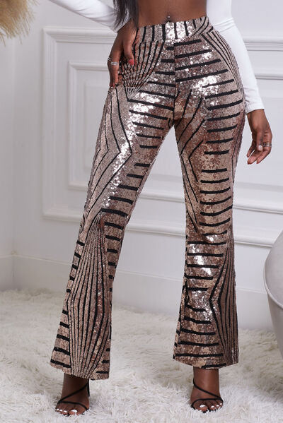 Sequin Striped High Waist Bootcut Pants