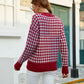 Houndstooth Round Neck Dropped Shoulder Sweater